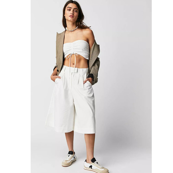 New FREE PEOPLE Minnie Short Set $148 SIZE 10 White Longline Shorts and Crop Top - Picture 1 of 5